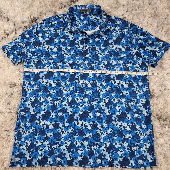 G/Fore Polo Shirt Men's XL Blue Floral Print Geometric Performance Golf Stretch - Picture 5 of 10